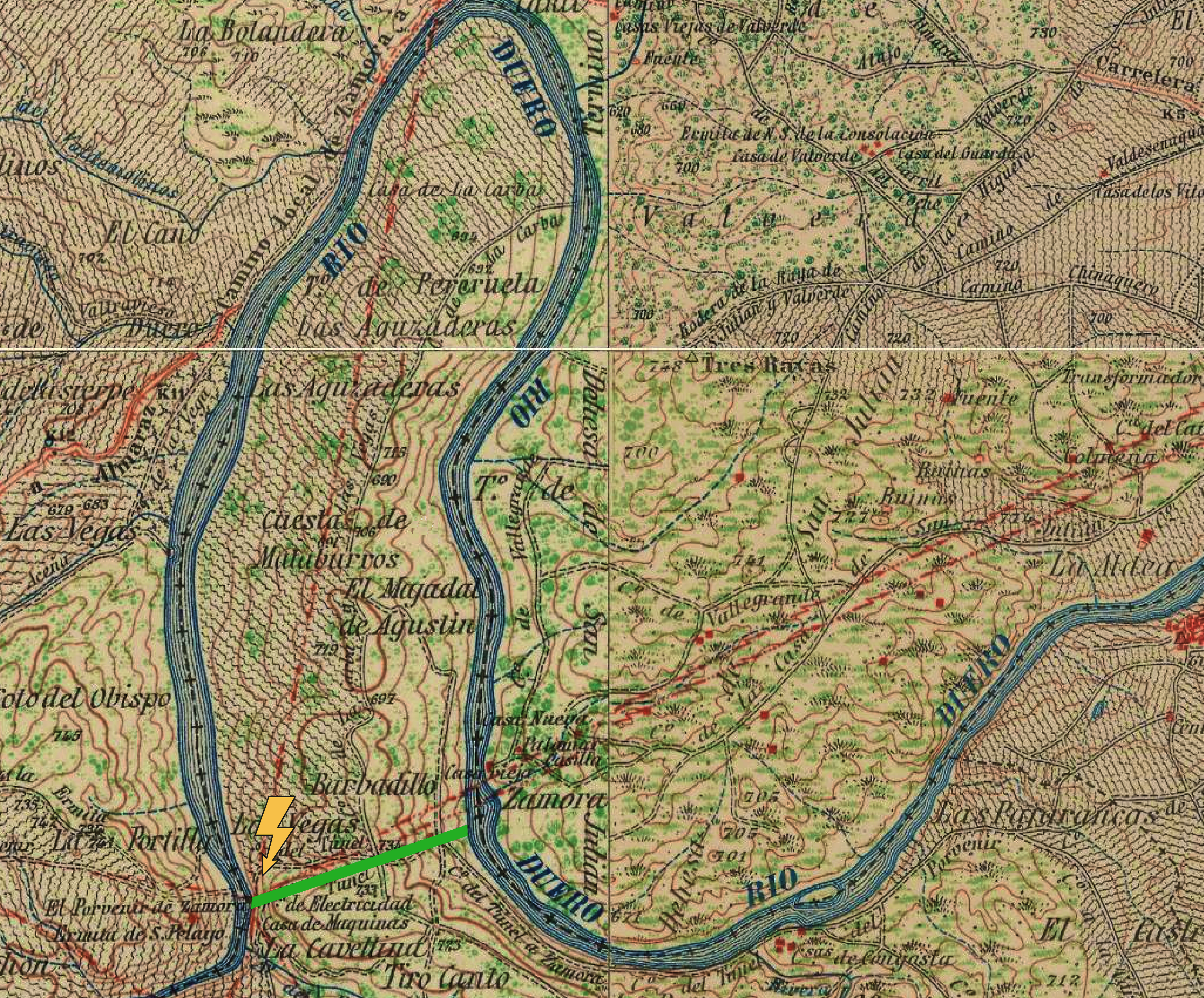 Mapa histórico que muestra el recorrido del tunel del porvenir