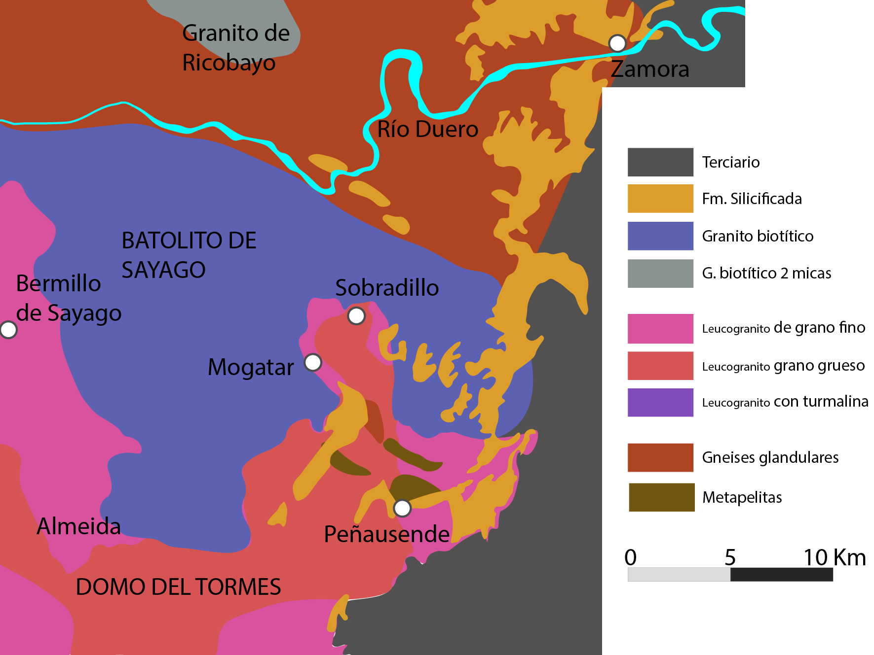 Mapa geológico simplificado de la comarca de Sayago